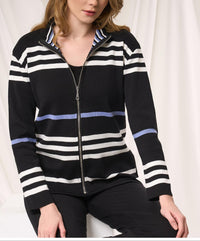 Angel Apparel Stripe Zip Up Jacket in black denim - women's jacket - detail view