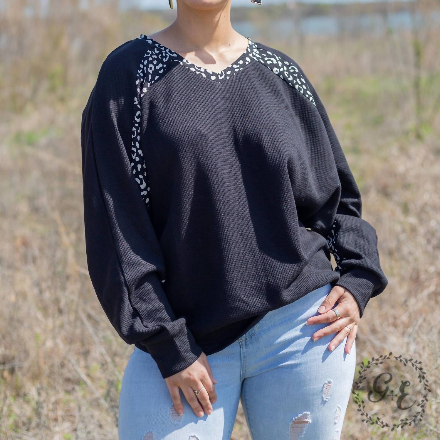 Glad You Exist Waffle Batwing Long Sleeve Top