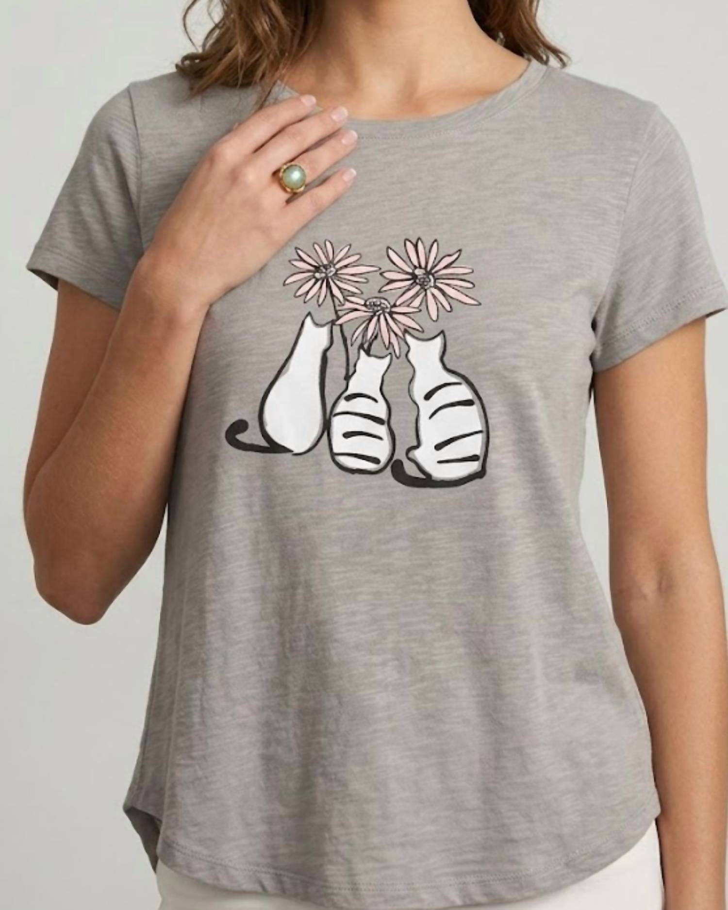 ESCAPE BY HABITAT Kitty Trio Hi-lo Top in fog - women's t-shirt