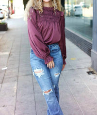 Haptics - Mock Neck Satin Long Sleeve Blouse