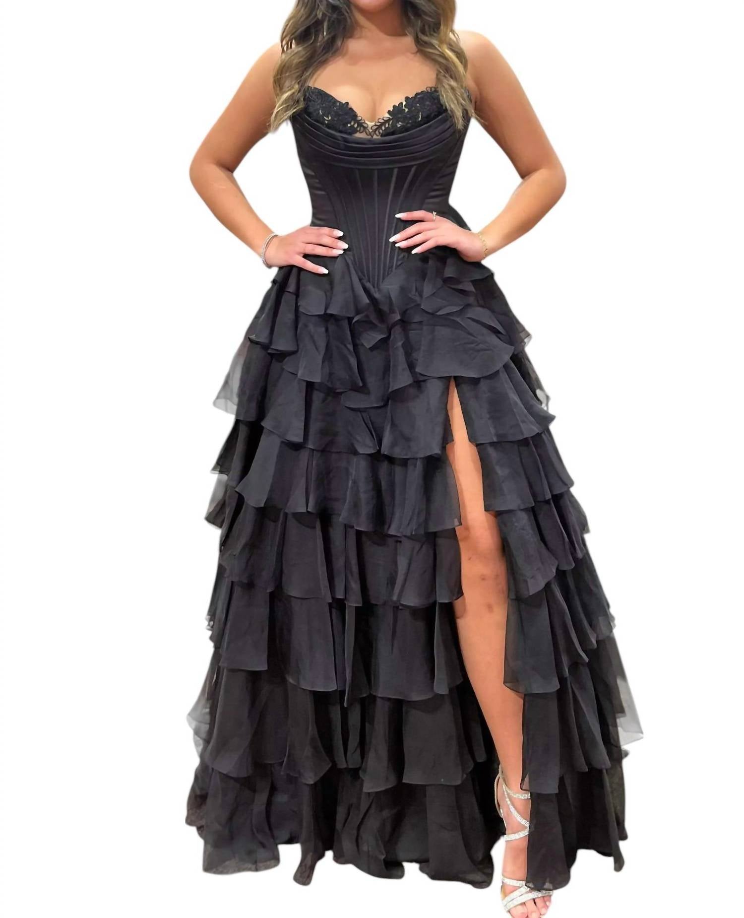 Sherri Hill - Strapless Chiffon Ruffle Skirt Prom Dress