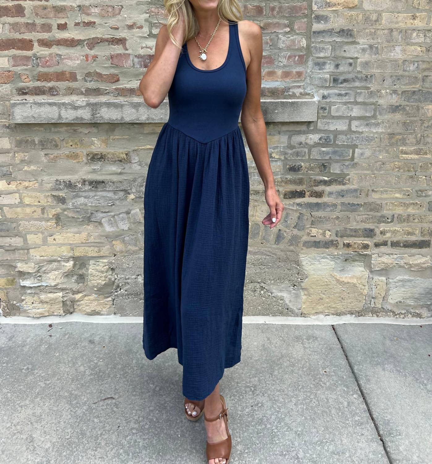 LAmade Olivia Gauze Midi Dress in dark night - women's dress