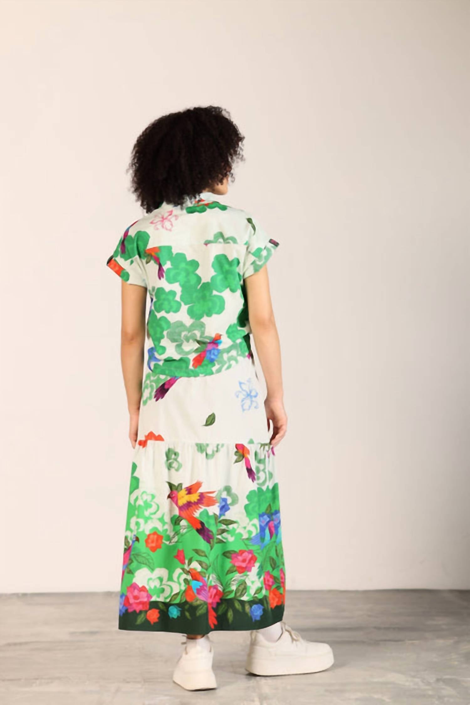 maude vivante Ada Maxi Skirt in forest flutter - women's skirt - detail view