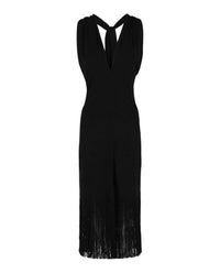 Salvatore Ferragamo - Women's Plunging Sleeveless Fringe-hem Midi Dress