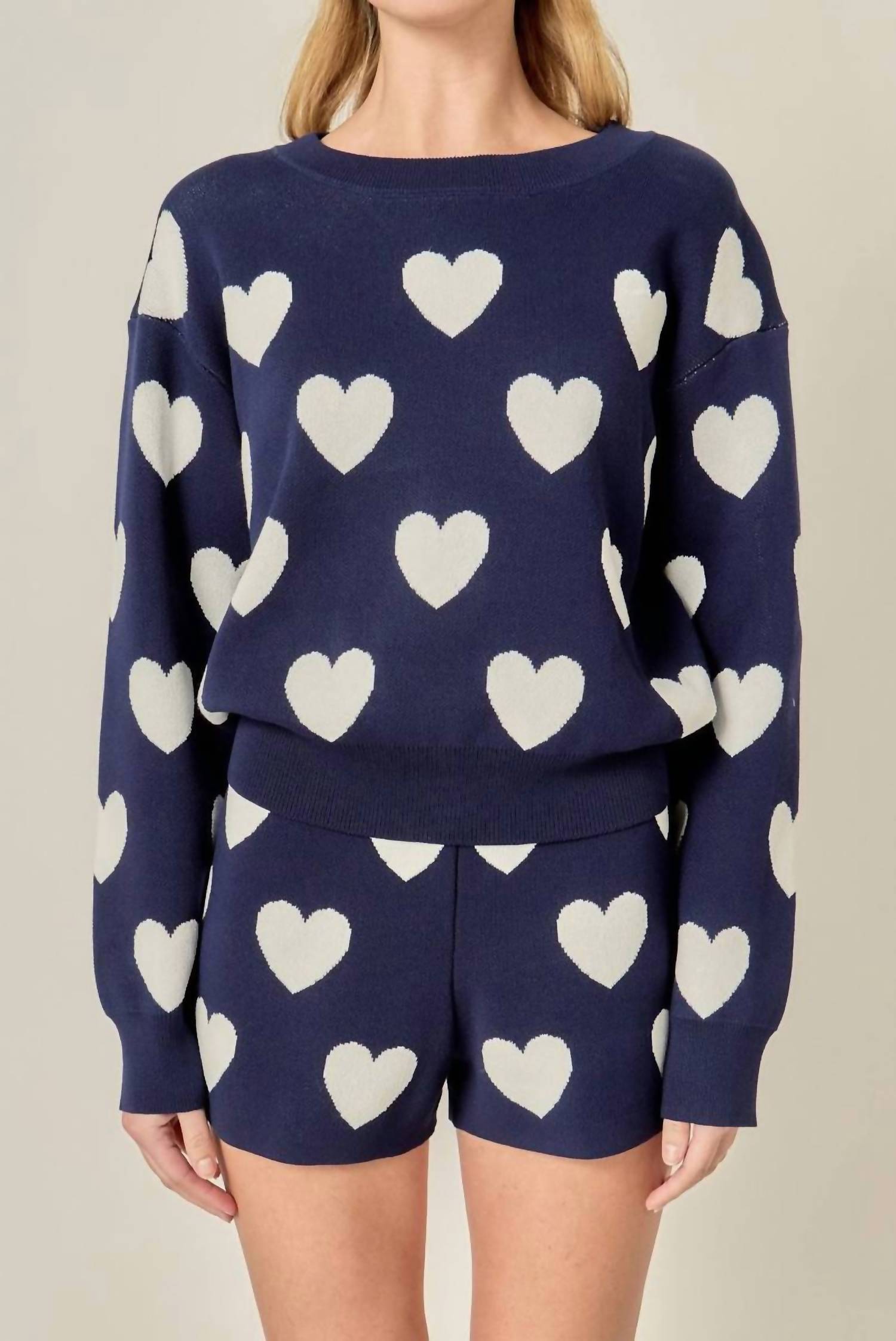 English Factory - Heart Knit Crew Sweater