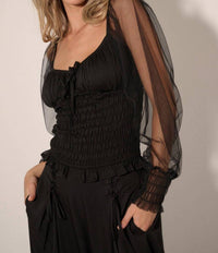 Promesa - Square Neck Sheer Long Sleeve Smocked Top