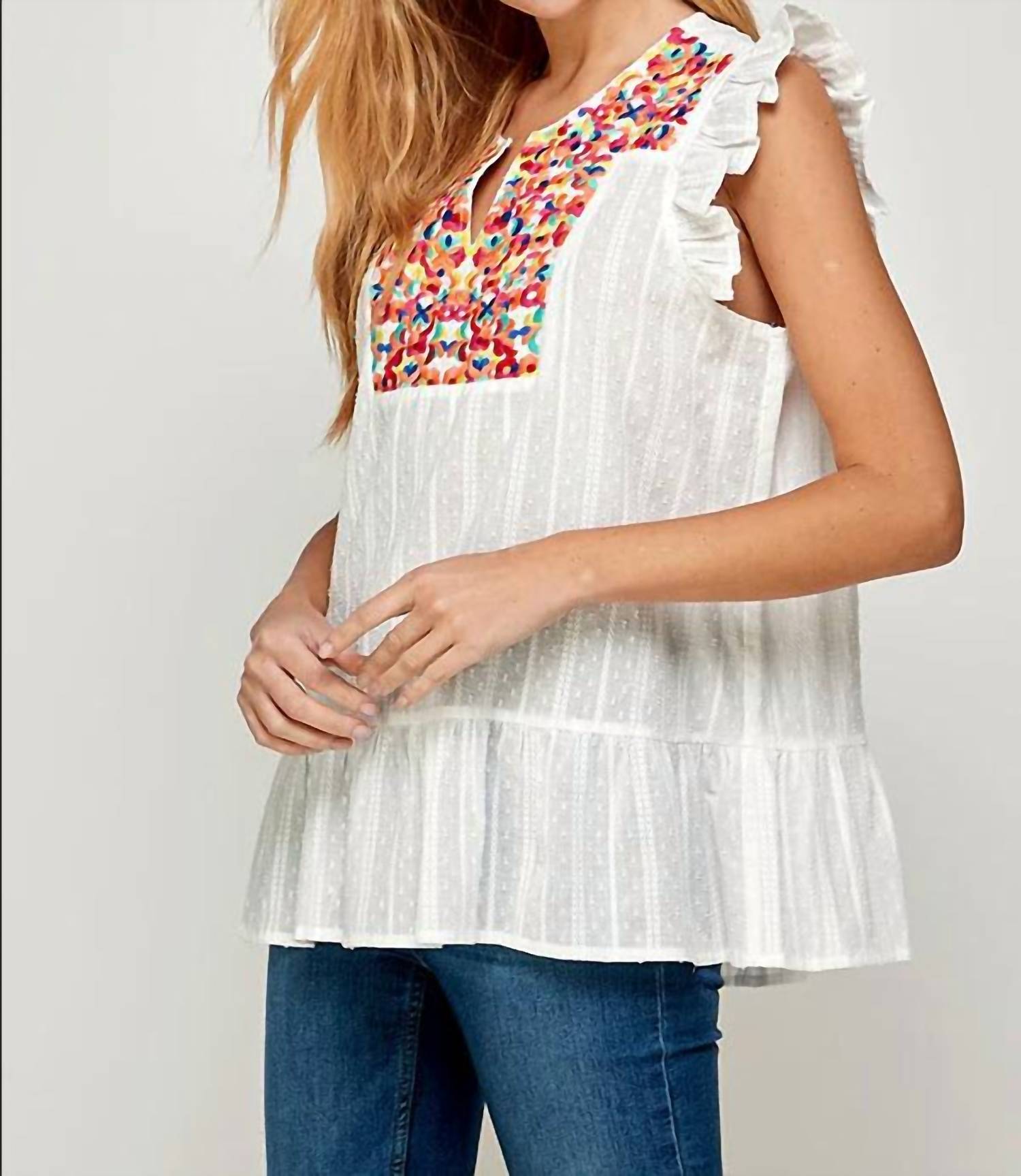 See And Be Seen - Floral Embroidered Ruffle Top