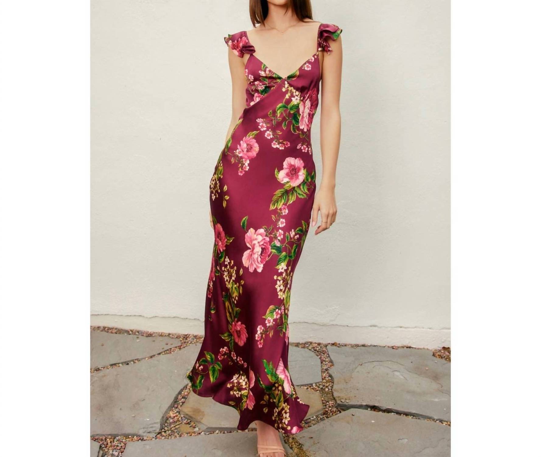 DRESS FORUM Daphne Floral Satin Dress in red - women's dress