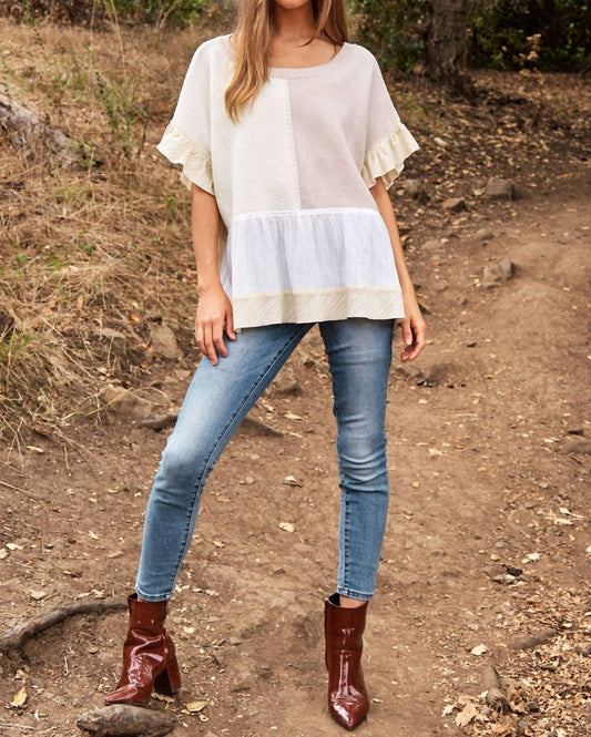 Davi & Dani - Mix Match Textured Ruffle Detail Sweater Top