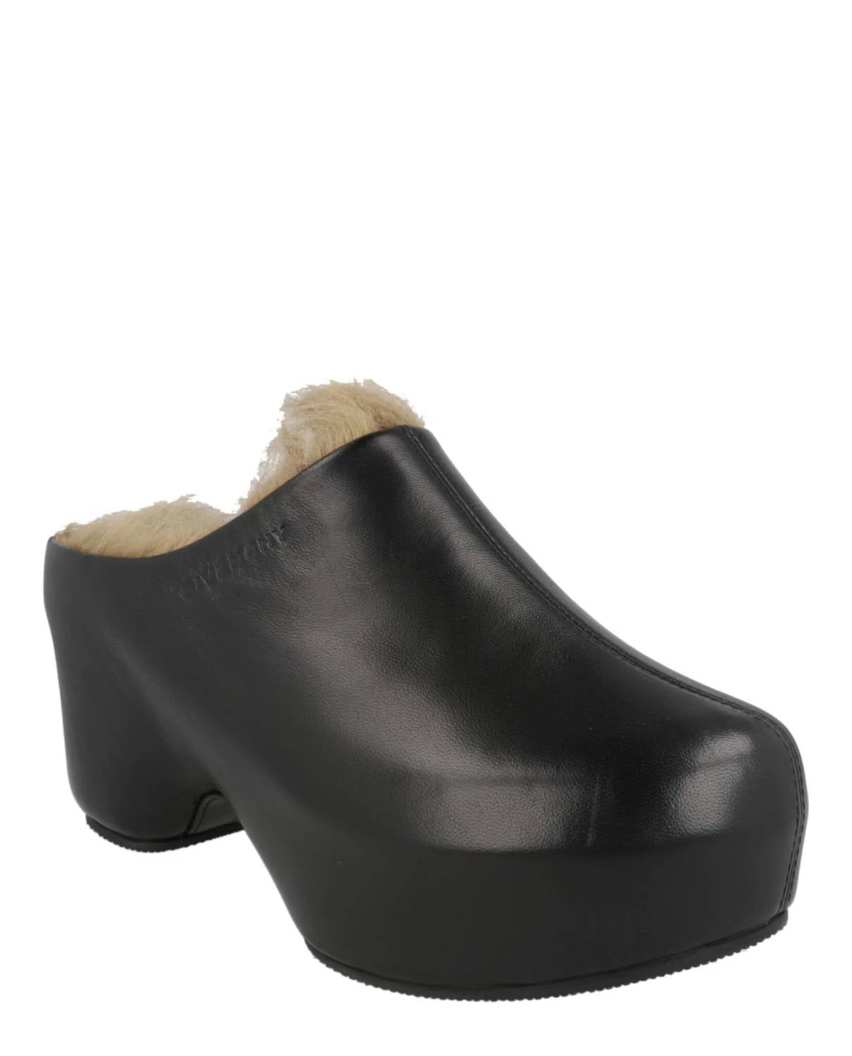 Givenchy - Women's Leather And Faux Fur Platform G Clogs