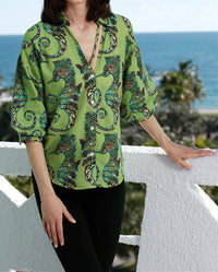 Dizzy-Lizzie - Milano Puff Sleeve Blouse - Seahorse