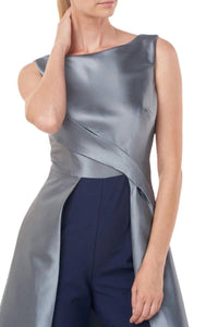 Kay Unger - Pleated Walk Through Twill Stretch Crepe Pant Jumpsuit