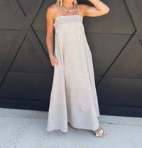 Blu Pepper - Embroidered Smocked Striped Tunic Maxi Dress
