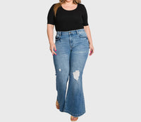 Petra153 - Super High Rise 70's Inspired Flare Jeans - Plus
