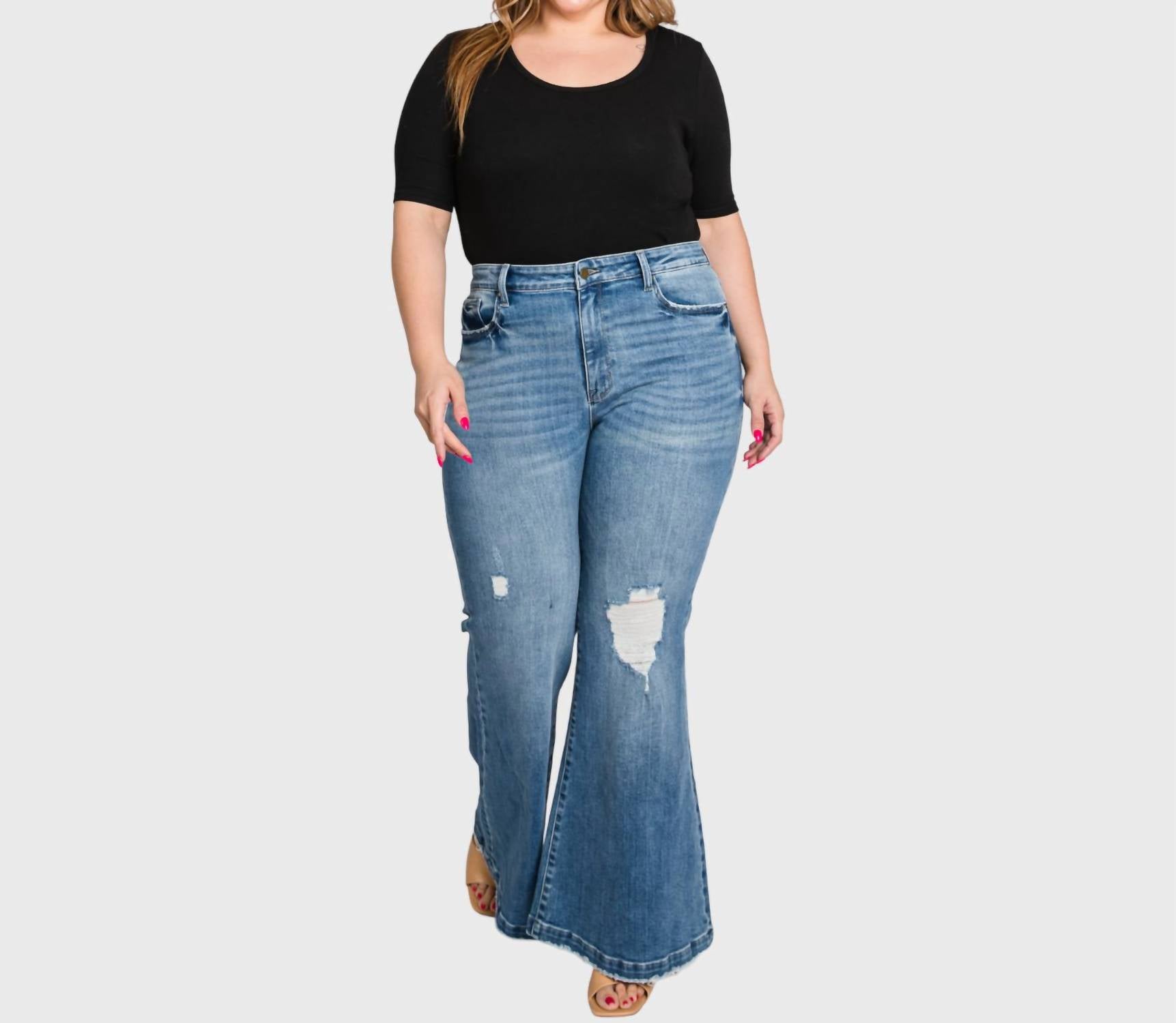 Petra153 - Super High Rise 70's Inspired Flare Jeans - Plus