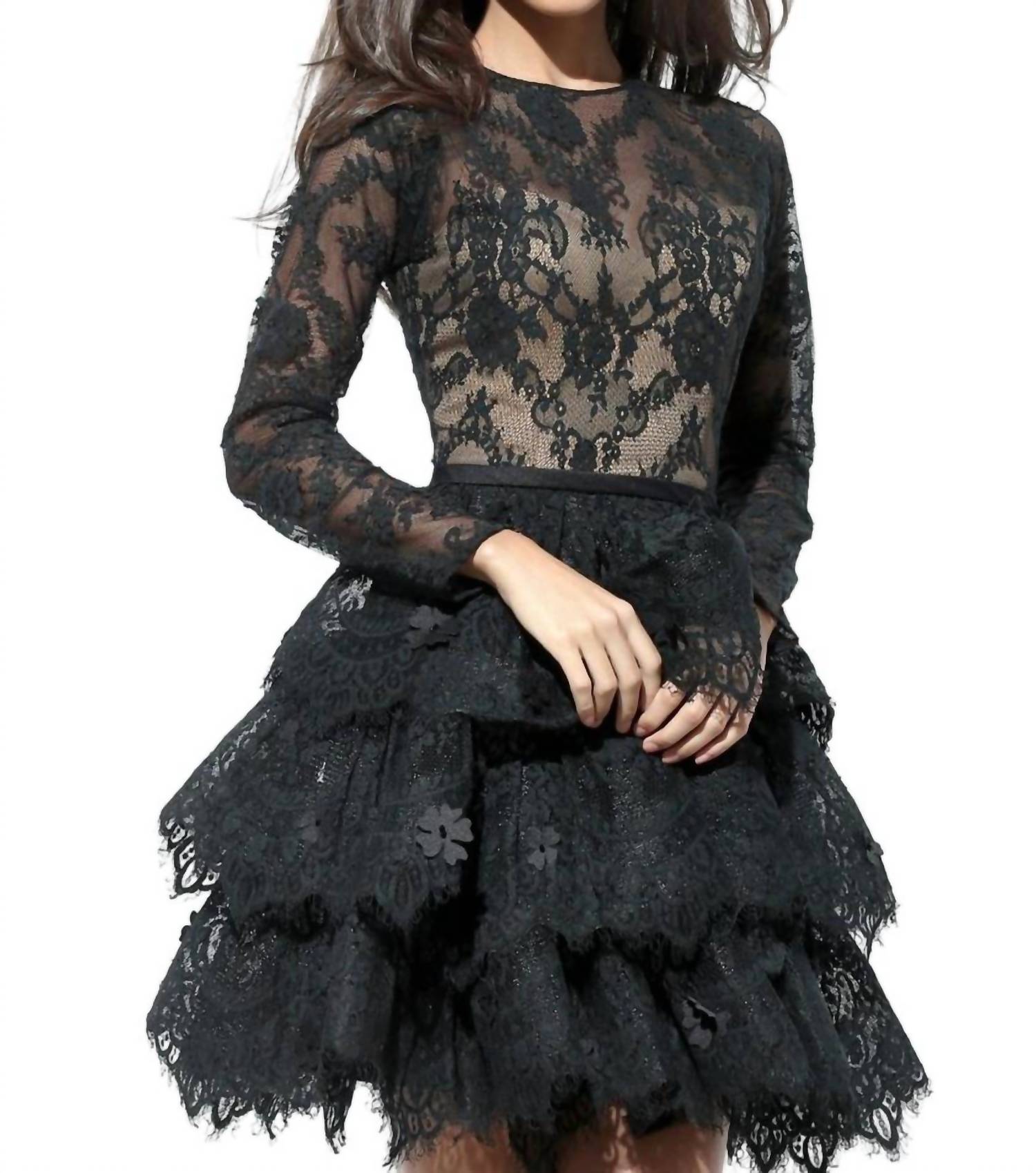 Sherri Hill - Long Sleeve Ruffled Skirt Party Dress