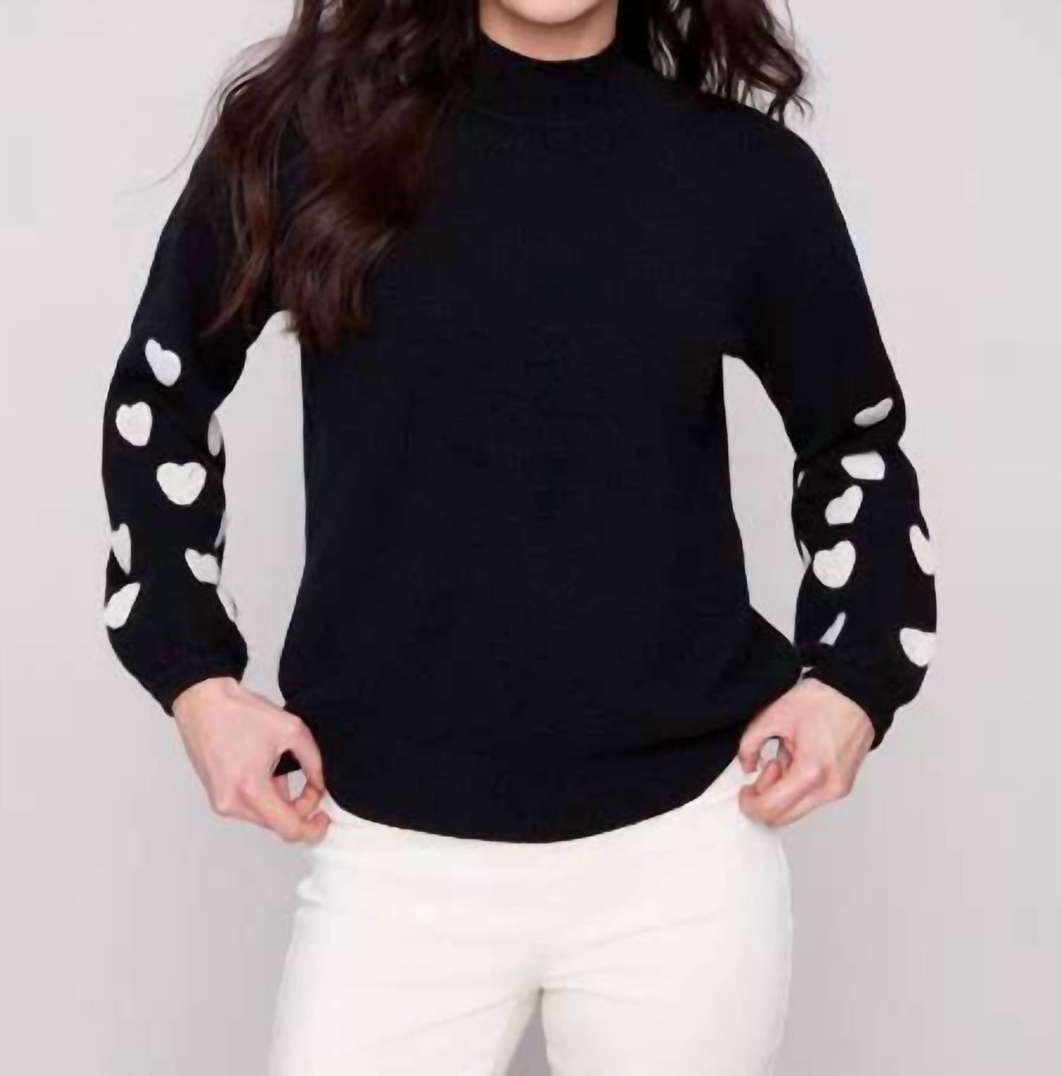 Charlie B - Mock Neck Sweater With Hearts On Sleeves