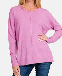 Zenana - Front Seam Round Neck Sweater