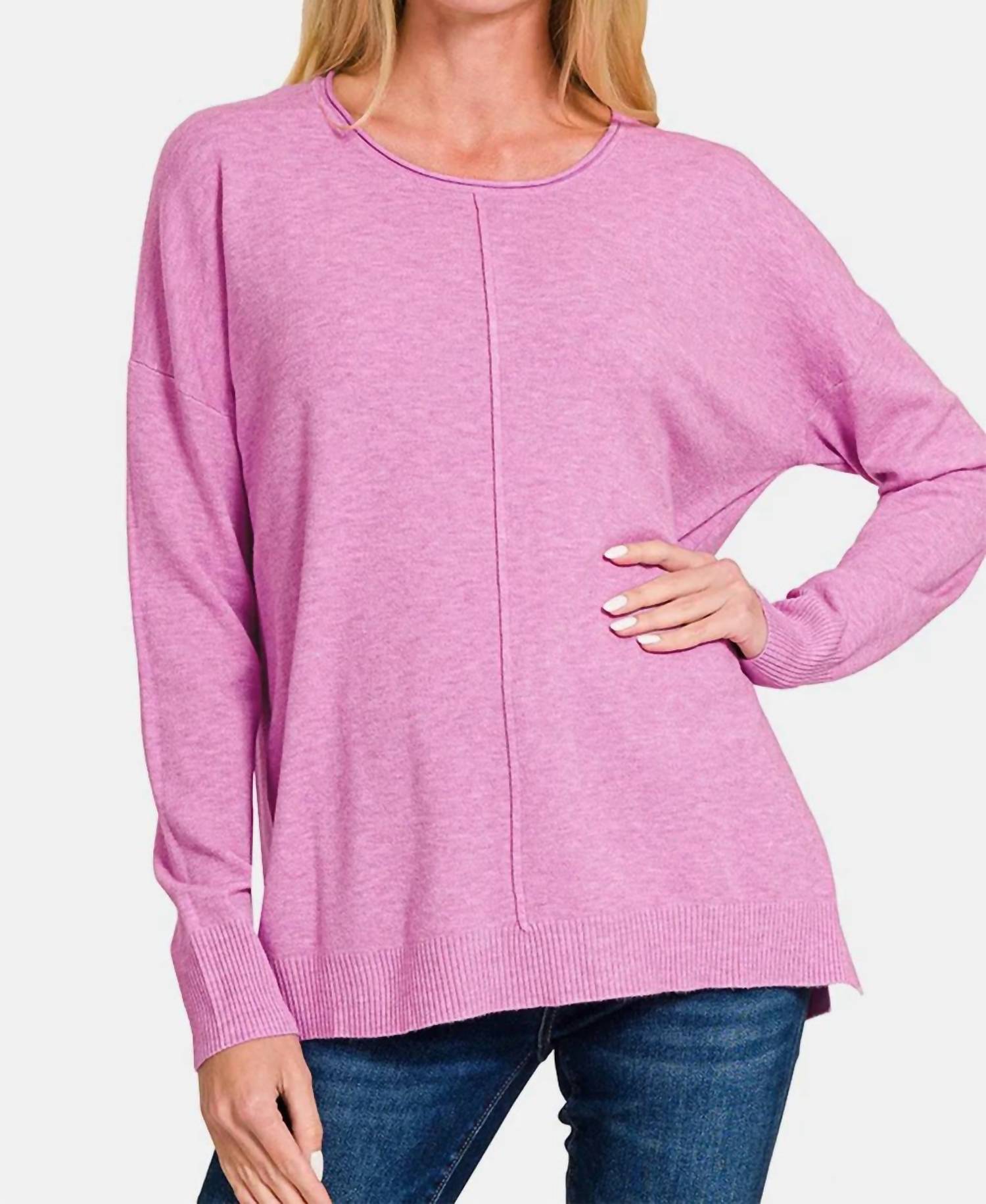 Zenana - Front Seam Round Neck Sweater