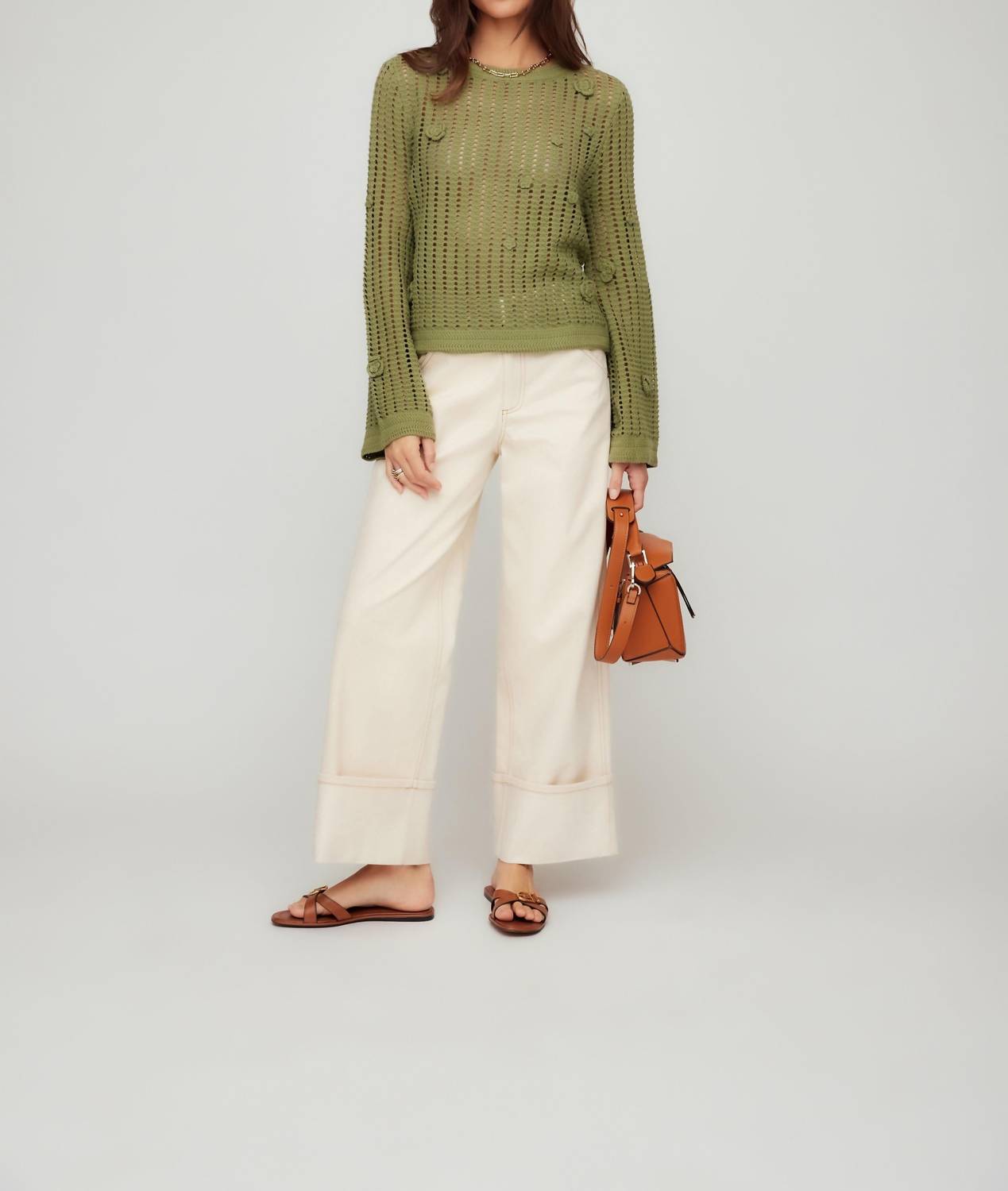 Fifteen Twenty Liv Crochet Sweater in olive - women's sweater - alternate view