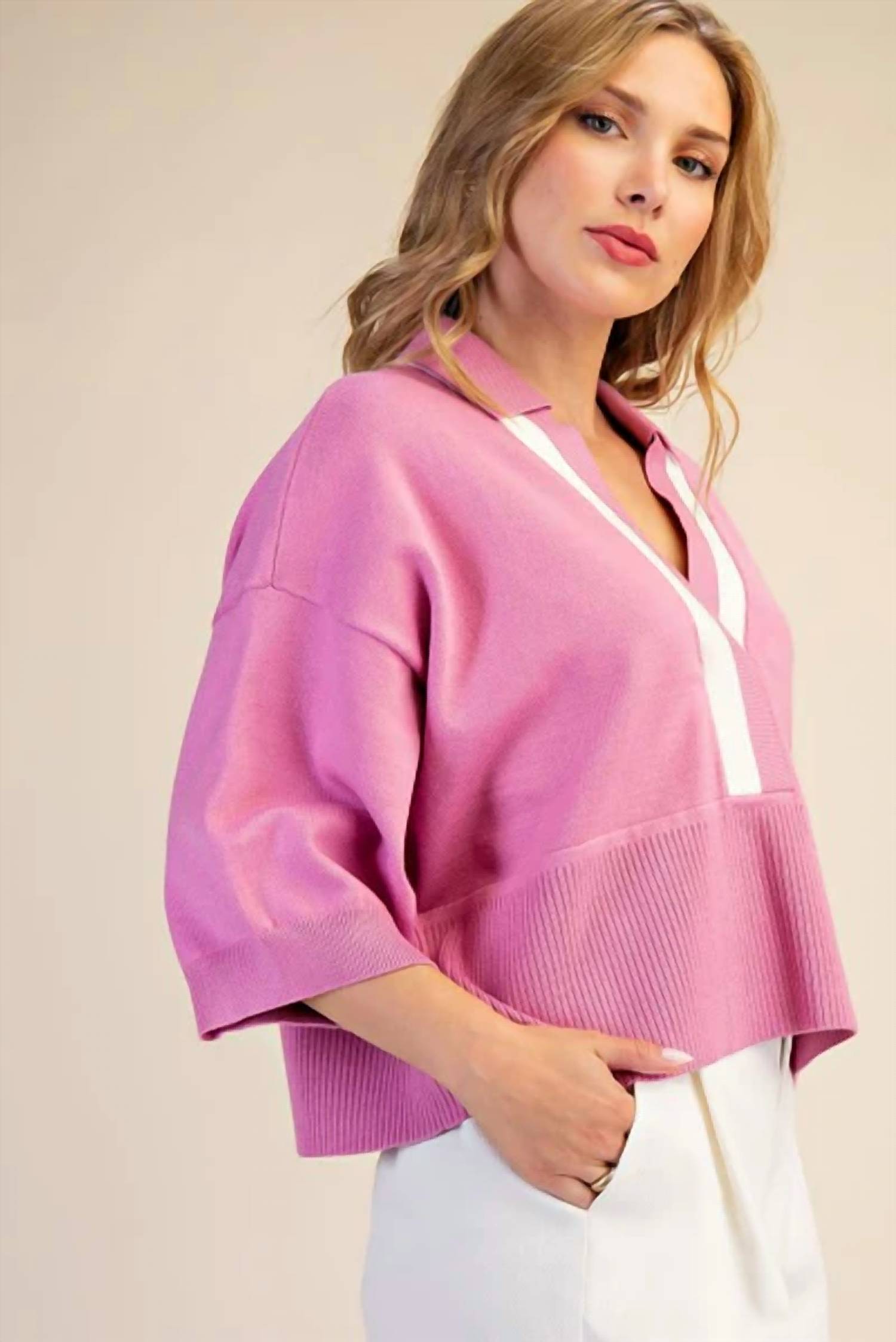 Glam - Val V-Neck Contrast Sweater