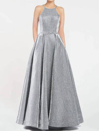 ALYCE PARIS Metallic Halter Ball Gown in dripping diamond - women's dress