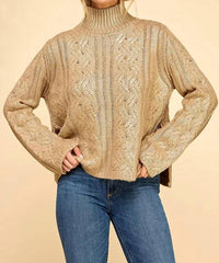 Baby Pink - Foiled Mock Neck Sweater Top