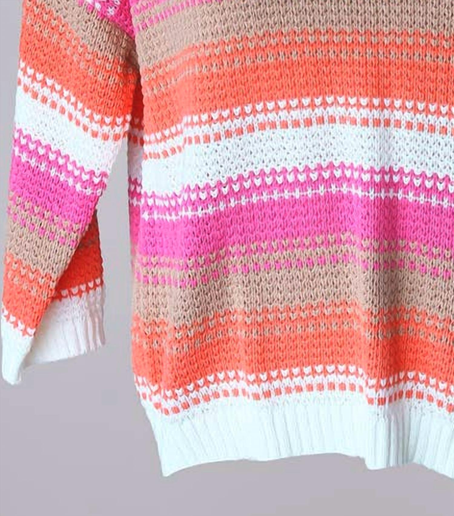 Keren Hart - Women's Knit V-neck Striped Sweater
