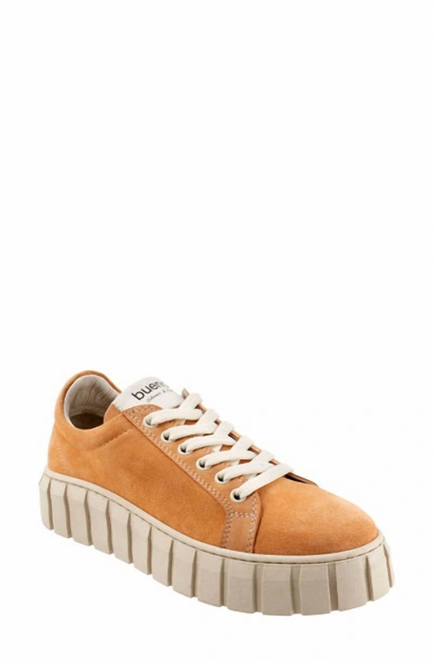 bueno Women's Talia Platform Sneaker in apricot suede - women's sneaker - detail view