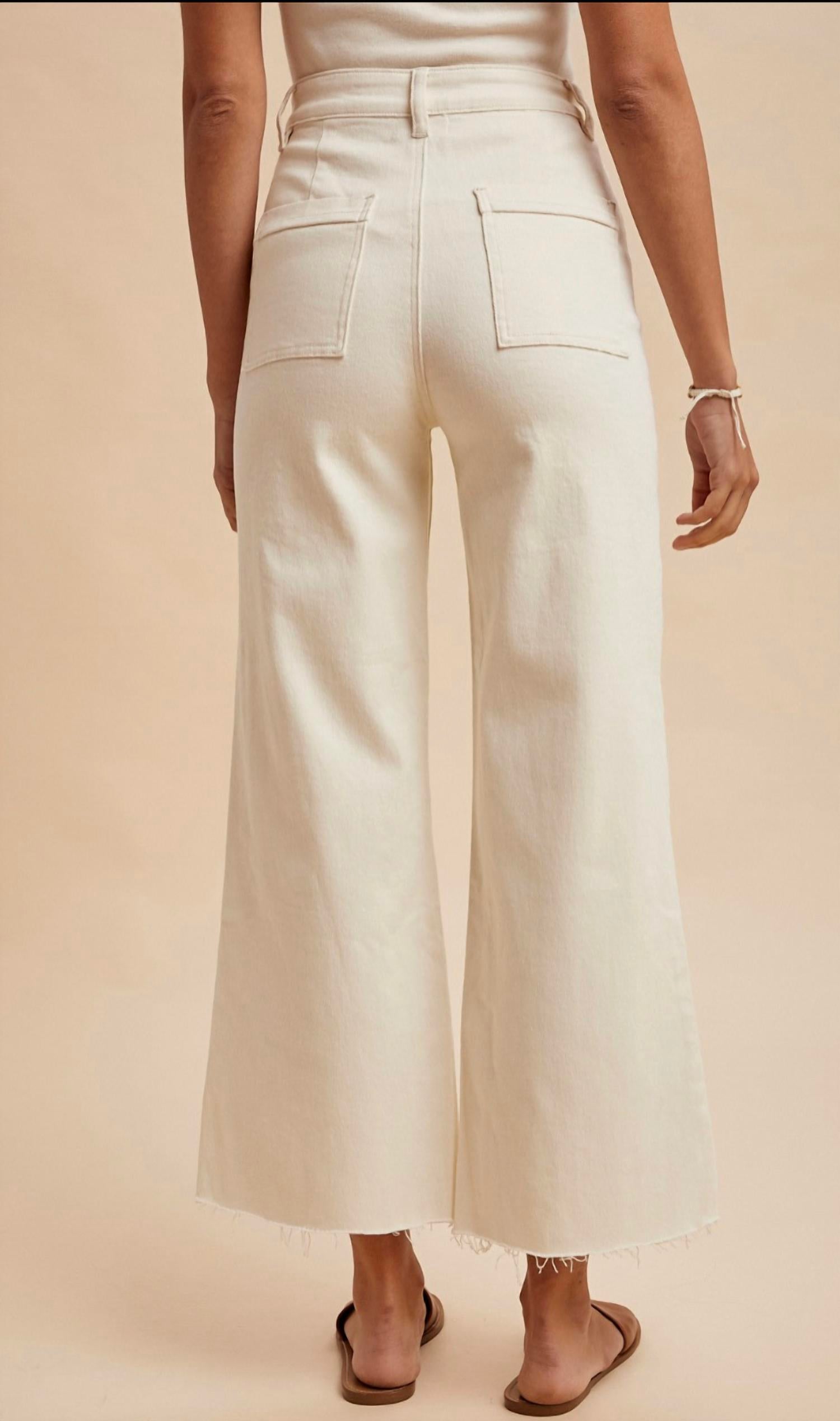 Anniewear - Stretch Eyelet Embroidery Detail Wide Leg Pants