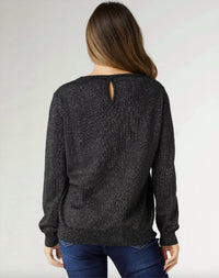 COCO + CARMEN Glarus Top With Lurex And Keyhole Detail in black - women's long sleeve top - detail view