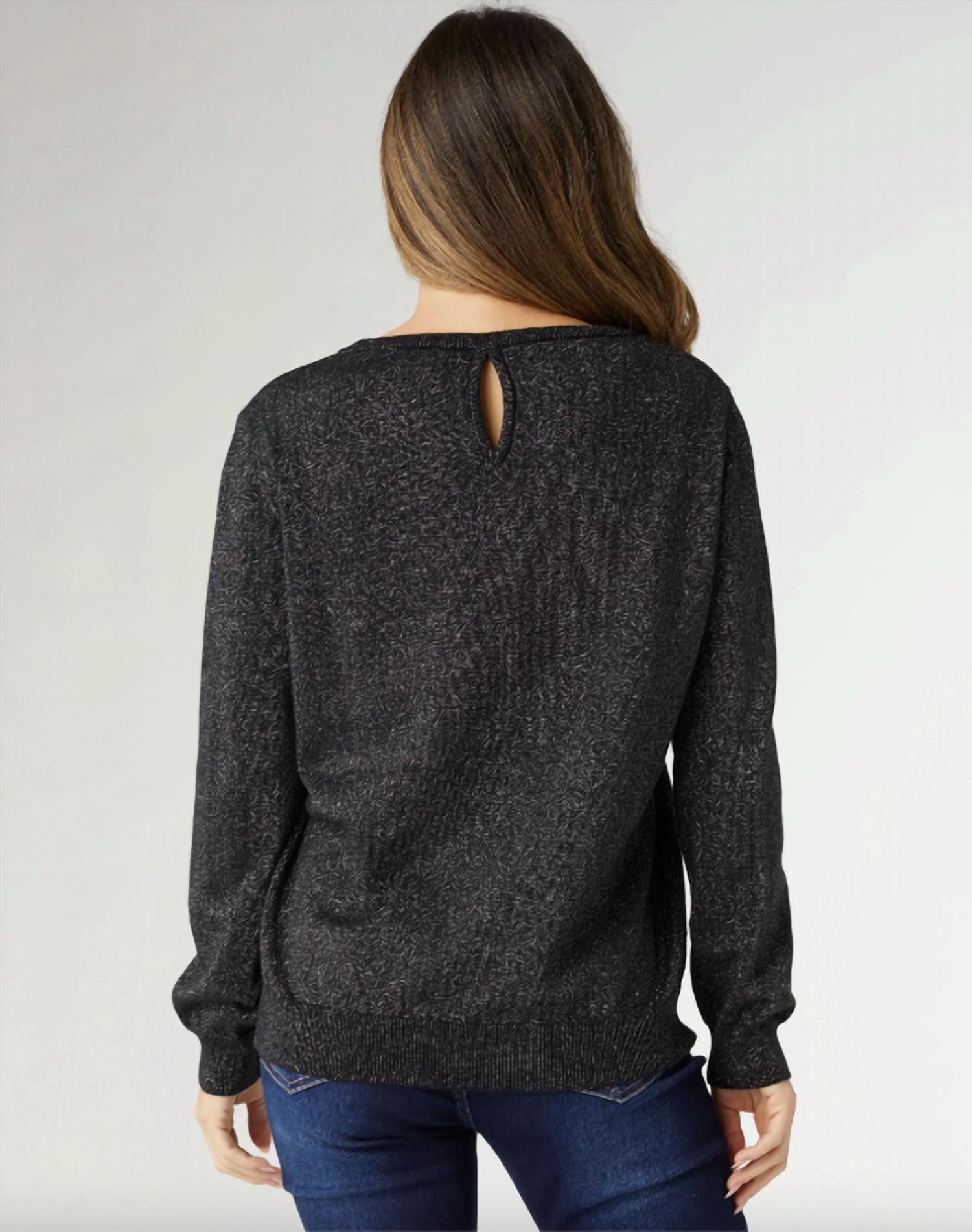 COCO + CARMEN Glarus Top With Lurex And Keyhole Detail in black - women's long sleeve top - detail view