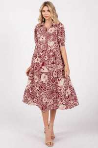 Umgee - Two Tone Print A-line Tiered Dress