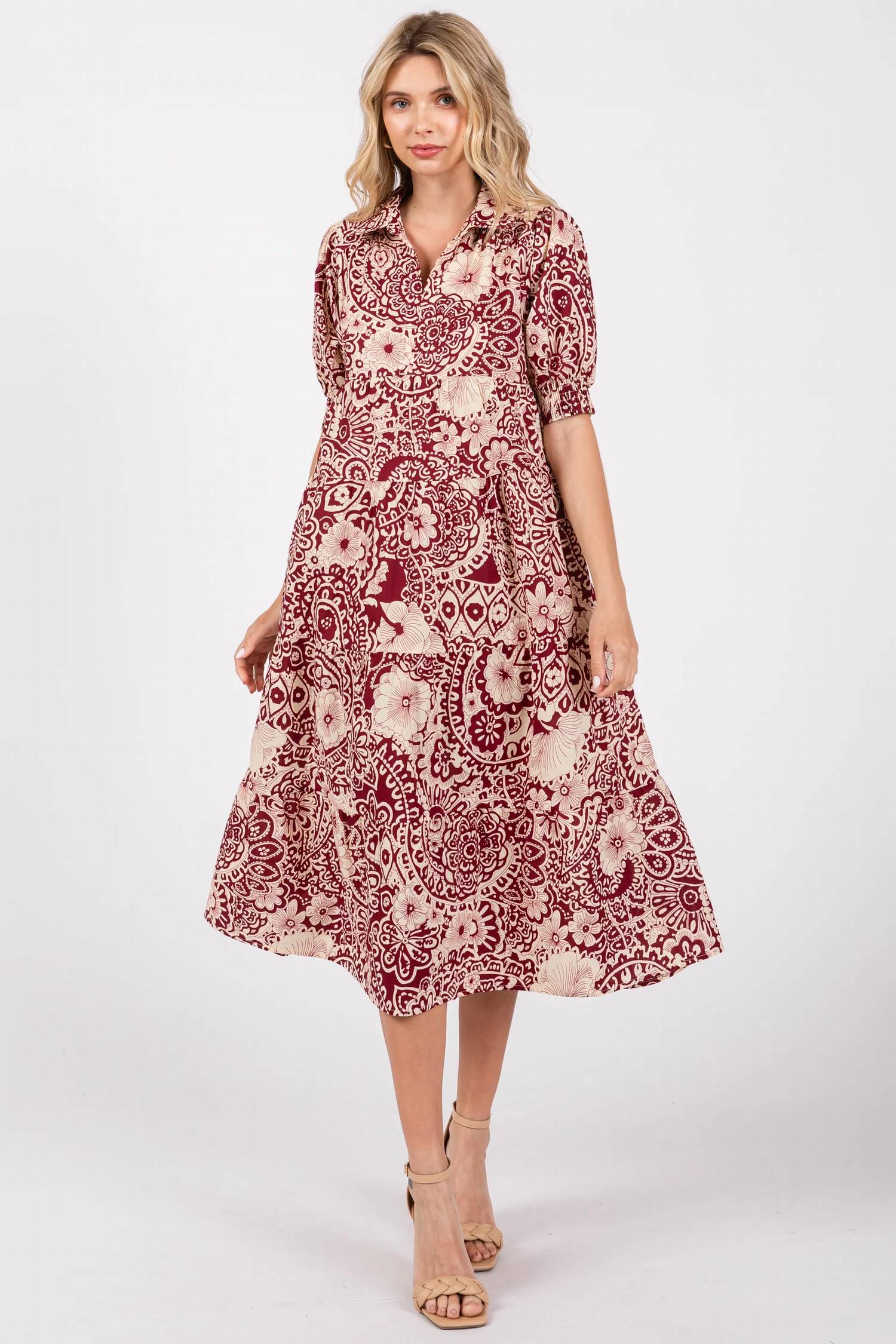 Umgee - Two Tone Print A-line Tiered Dress