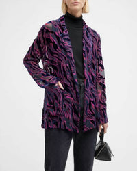 Johnny Was Justine Notched Collar Duster in purple and black - women's jacket - detail view