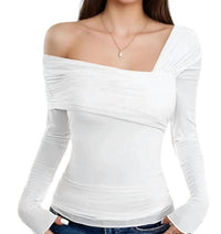 Miss Sparkling - Pamela Long-Sleeve One-Shoulder Mesh Top