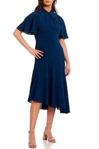 Maggy London - Twist Mock Neck Flutter Sleeve Midi Dress