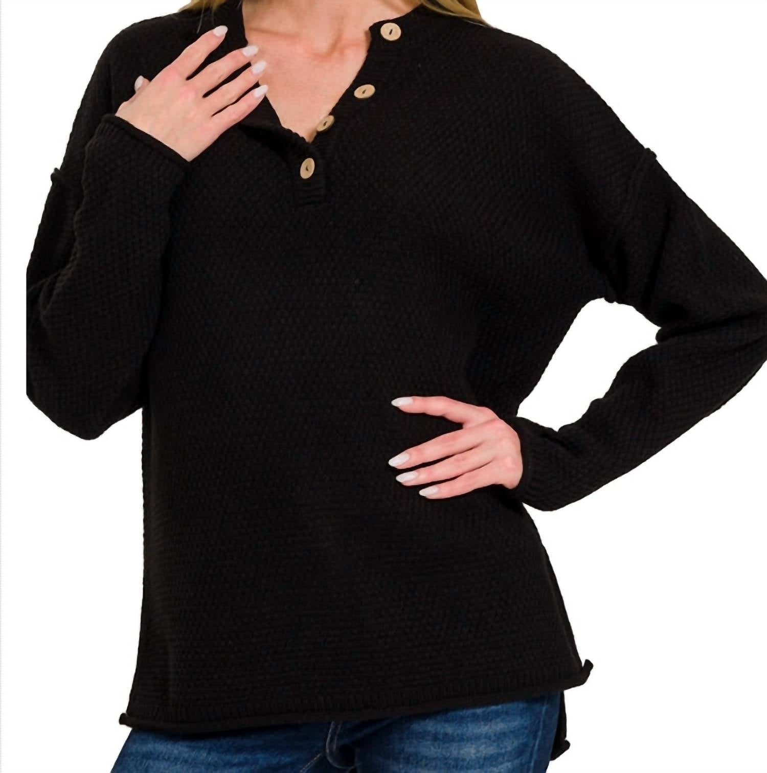 Zenana - Henley Basic Sweater
