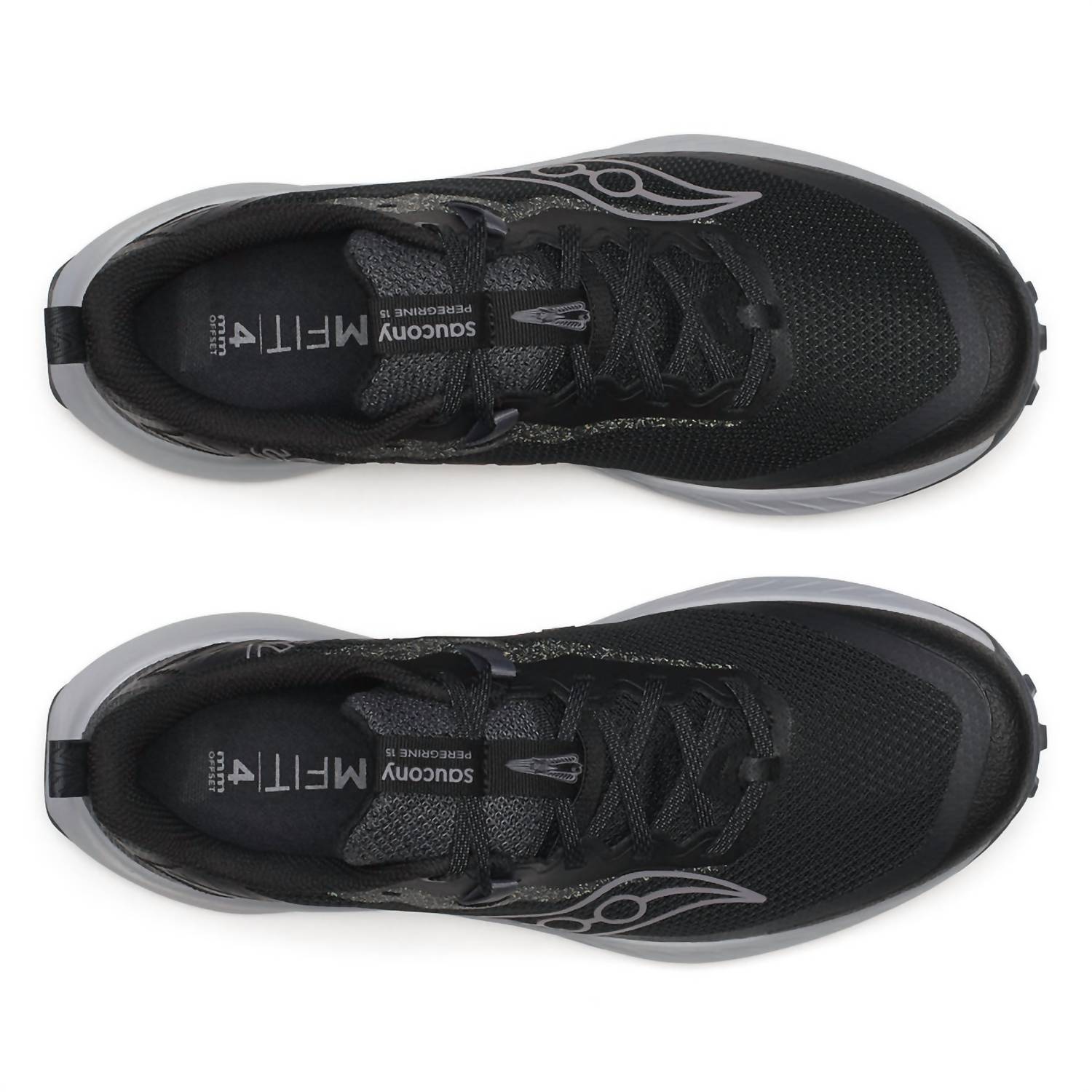 SAUCONY Men's Peregrine 15 Trail Shoe in black shadow noir ombre - men's shoe - detail view