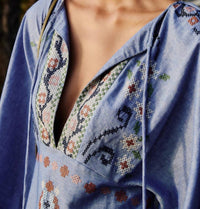 Farm Rio - Embroidered Long Sleeve Midi Dress