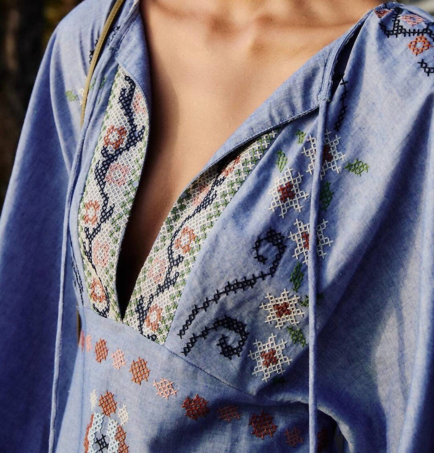Farm Rio - Embroidered Long Sleeve Midi Dress