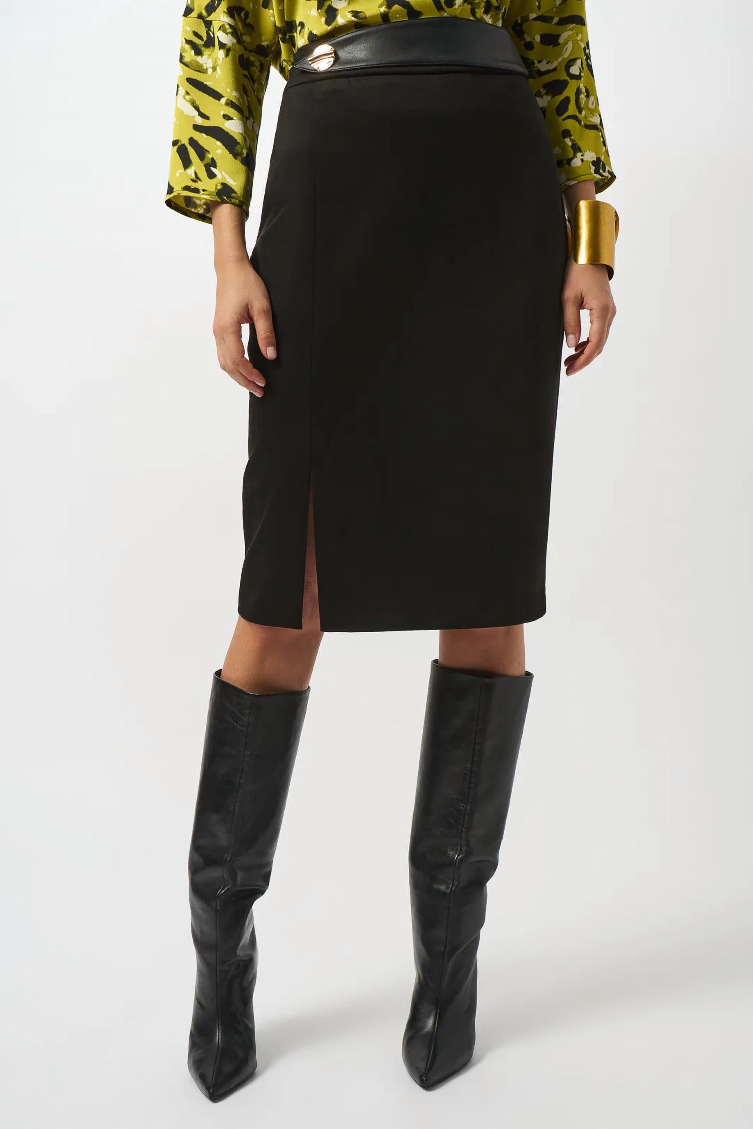 Joseph Ribkoff - Scuba Suede Pull On Leatherette Pencil Skirt