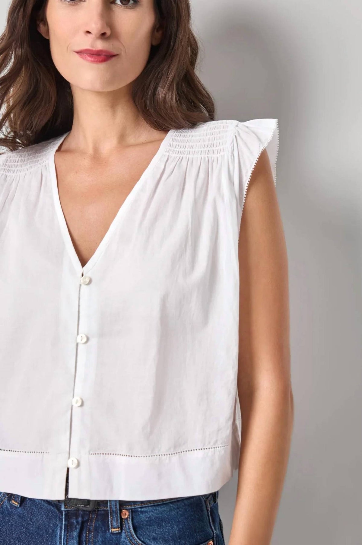 Lilla P - SMOCKED SHOULDER V-NECK TOP