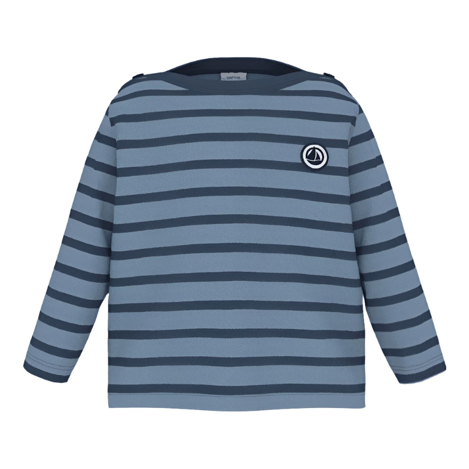Petit Bateau Striped Sweater Top in sea blues - kids' sweater - detail view