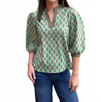 Mary Square Tamryn Floral Foulard Vineyard Top in green - women's blouse