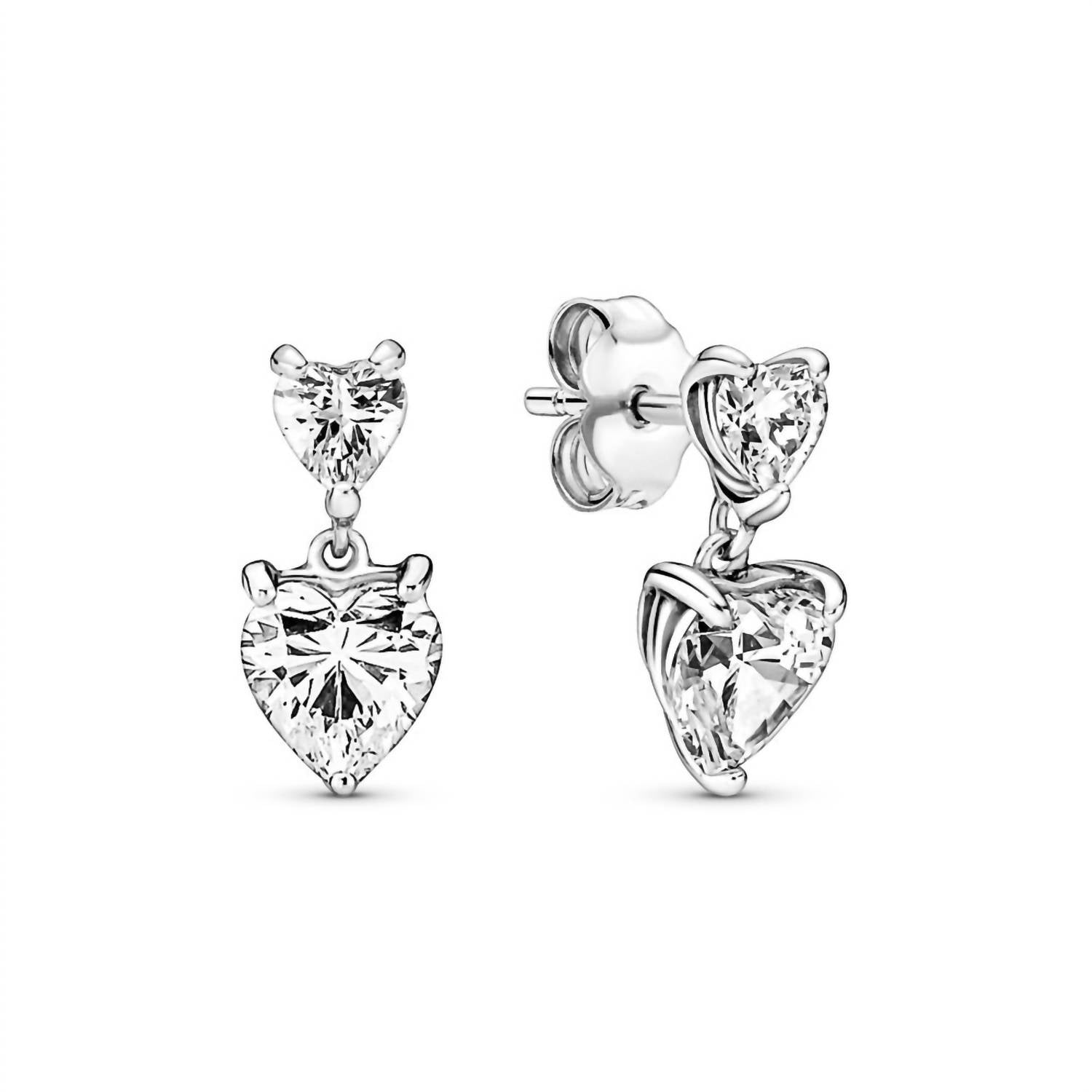 Pandora - Women's Double Heart Sparkling Stud Earrings