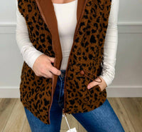 Grace + Emma - I Said So Sherpa Leopard Print Reversible Vest