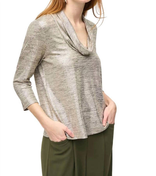 Joseph Ribkoff - Foiled Knit Cowl Collar Top