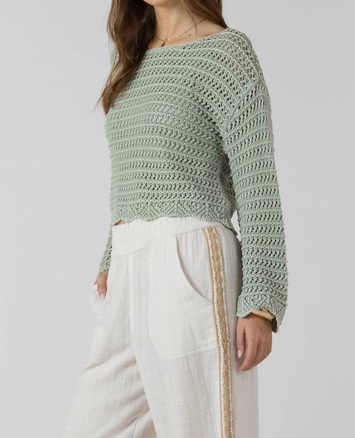 Dex - Women's Scalloped Hem Open Stitch Sweater