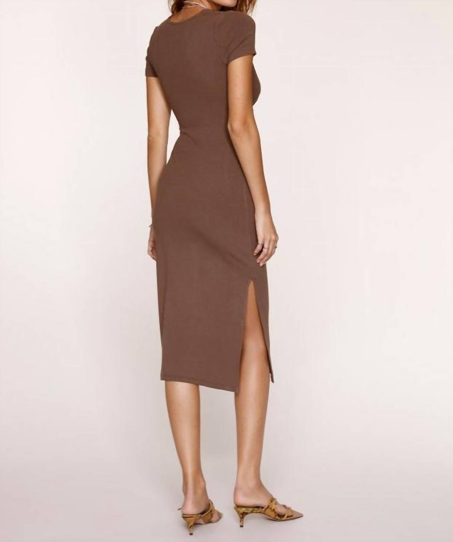 heartloom Rib Cutout Short Sleeve Dress in taupe - women's dress - alternate view